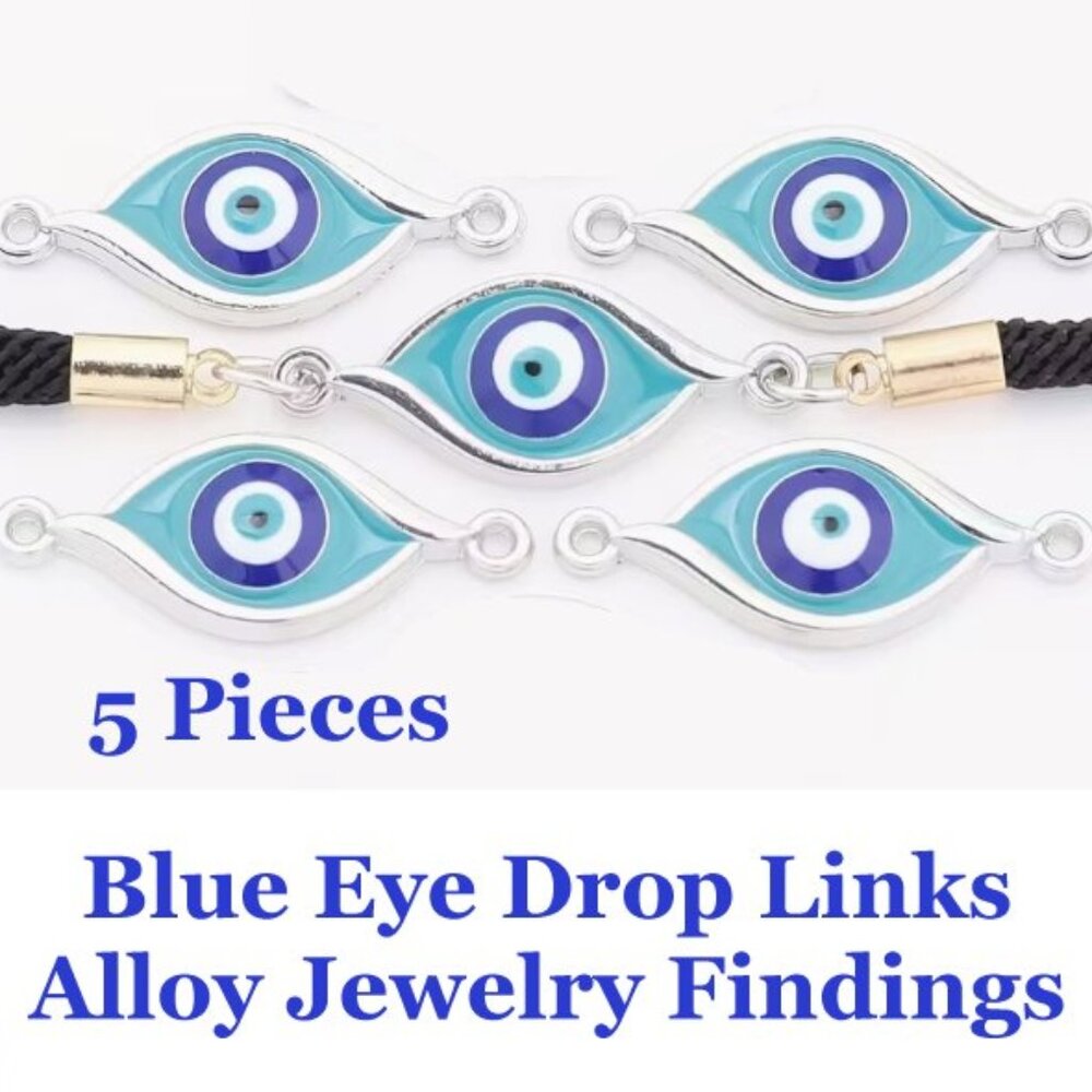 Blue Eye Drop Links Alloy Jewelry Findings  5 Pieces